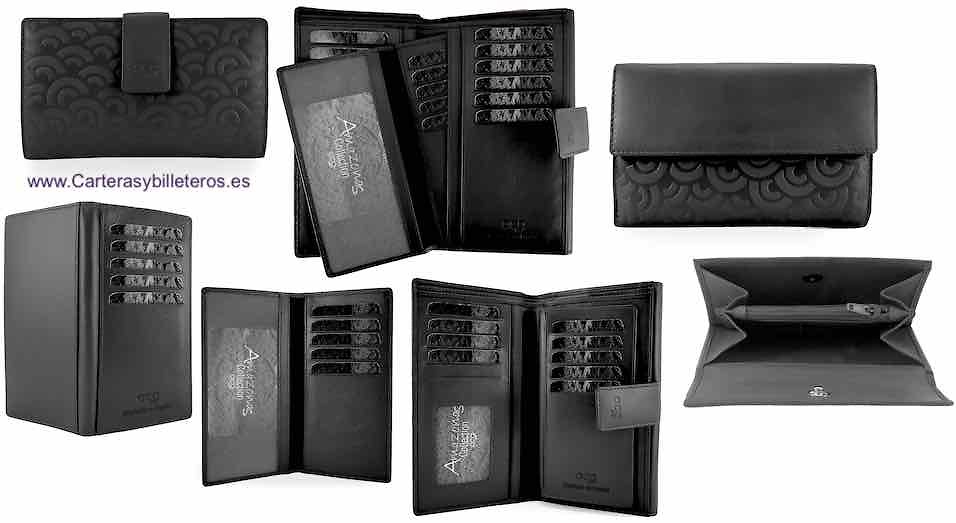 LARGE LEATHER WOMEN'S WALLET WITH SUPER CAPACITY OF CARDS WHEN CARRYING ADDITIONAL REMOVABLE CARD HOLDER = SET TWO PIECES 