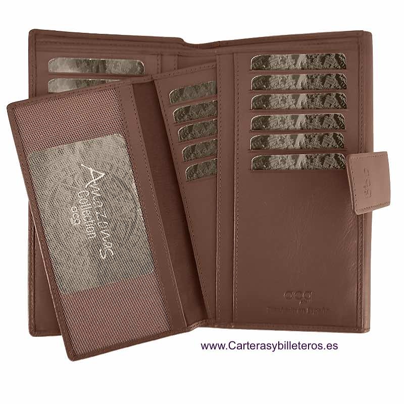 LARGE LEATHER WOMEN'S WALLET WITH SUPER CAPACITY OF CARDS WHEN CARRYING ADDITIONAL REMOVABLE CARD HOLDER = SET TWO PIECES 