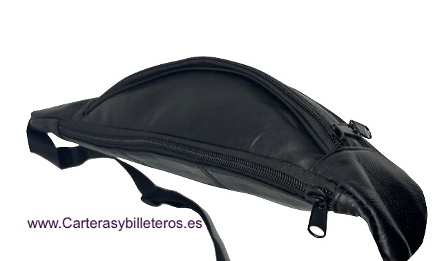 LARGE WAIST FANNY PACK MADE IN BLACK LEATHER AND ADJUSTABLE TO THE WAIST 