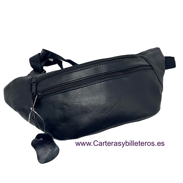 LARGE WAIST FANNY PACK MADE IN BLACK LEATHER AND ADJUSTABLE TO THE WAIST