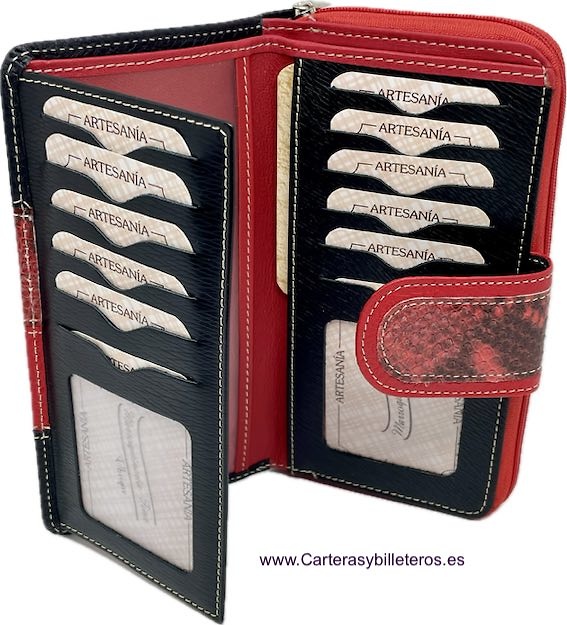 LARGE WALLET FOR WOMAN WITH TRIPLE PURSE FOR MANY LEATHER CARDS 