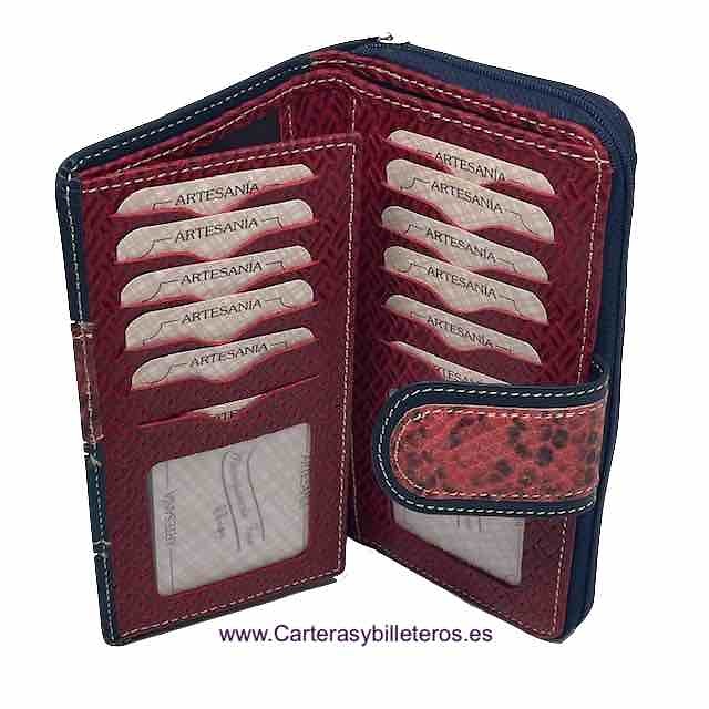 LARGE WALLET FOR WOMAN WITH TRIPLE PURSE FOR MANY LEATHER CARDS 