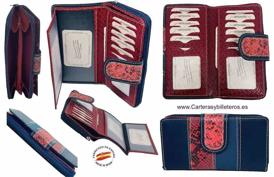 LARGE WALLET FOR WOMAN WITH TRIPLE PURSE FOR MANY LEATHER CARDS 