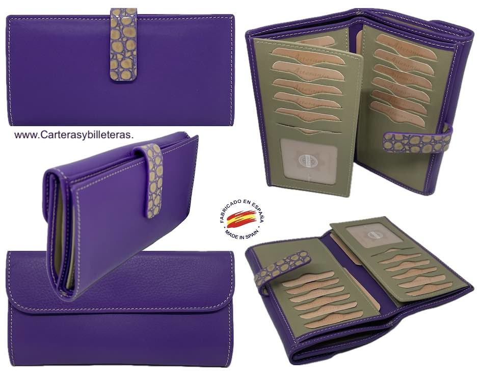 LARGE WOMEN'S LEATHER WALLET UBRIQUE DEEP PURPLE OR PURPLE 