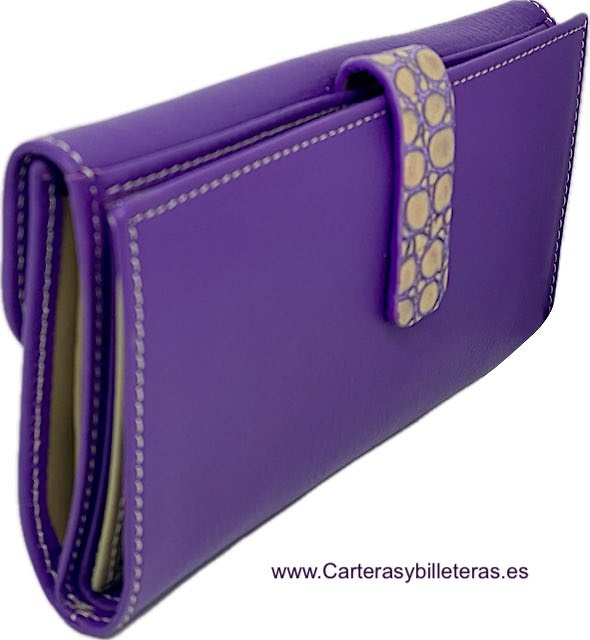 LARGE WOMEN'S LEATHER WALLET UBRIQUE DEEP PURPLE OR PURPLE 