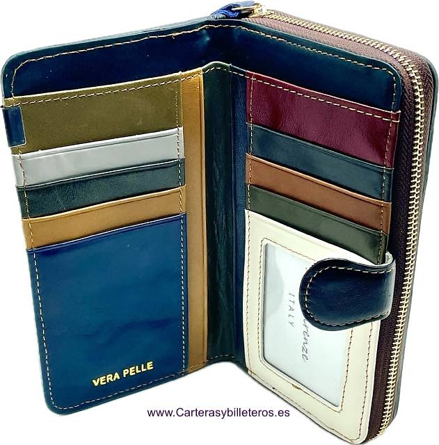 LARGE WOMEN'S LEATHER WALLET WITH INTERWOVEN STRAPS AND ZIPPERED COIN POUCH 