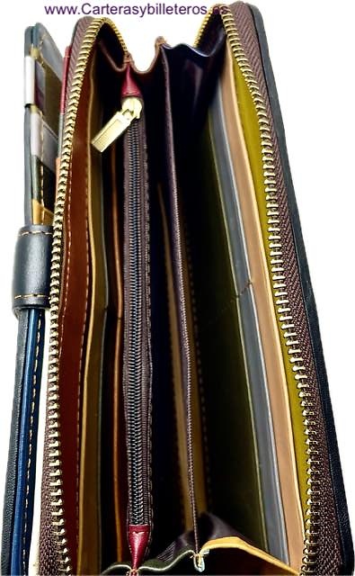 LARGE WOMEN'S LEATHER WALLET WITH INTERWOVEN STRAPS AND ZIPPERED COIN POUCH 