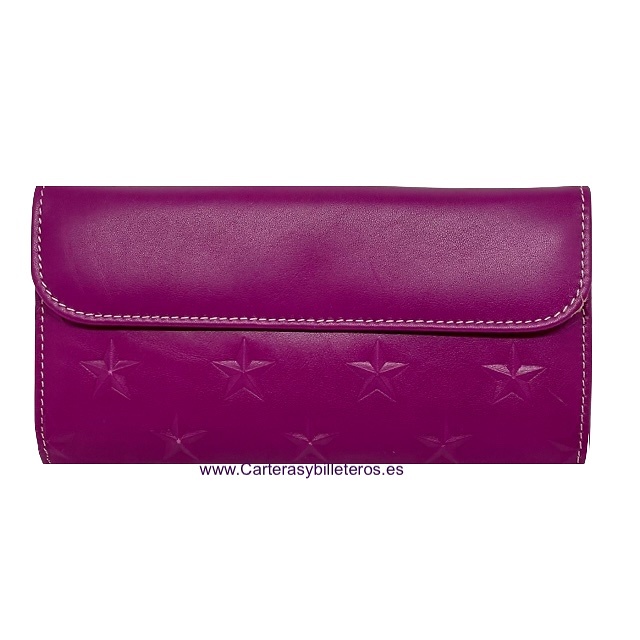 LARGE WOMEN'S WALLET IN LILAC EXTRA SOFT UBRIQUE LEATHER WITH RELIEF STARS 