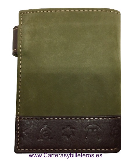 LEATHER AND NOBUCK WALLET WALLET WITH FLAG FOR 8 CARDS AND EXTERIOR CLOSURE HIGH QUALITY 