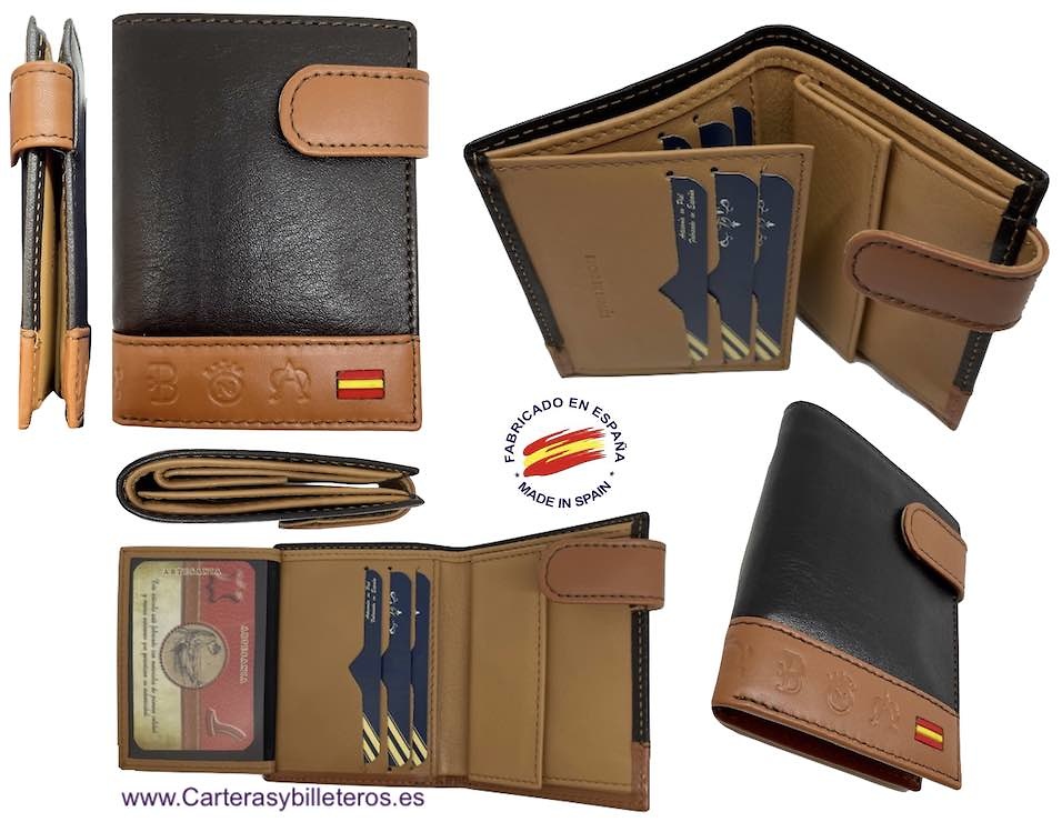 LEATHER AND WALLET WITH FLAG FOR 8 CARDS AND EXTERIOR CLOSURE HIGH QUALITY 