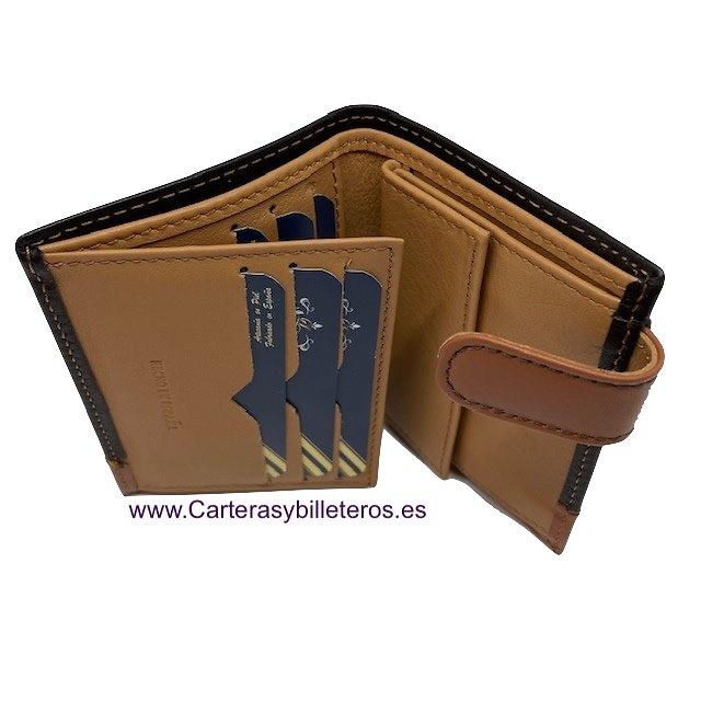 LEATHER AND WALLET WITH FLAG FOR 8 CARDS AND EXTERIOR CLOSURE HIGH QUALITY 