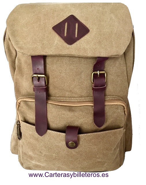 LEATHER BACKPACK AND CANVAS EXTRAFUERTE WITH WING AND DOUBLE CLOSURE 