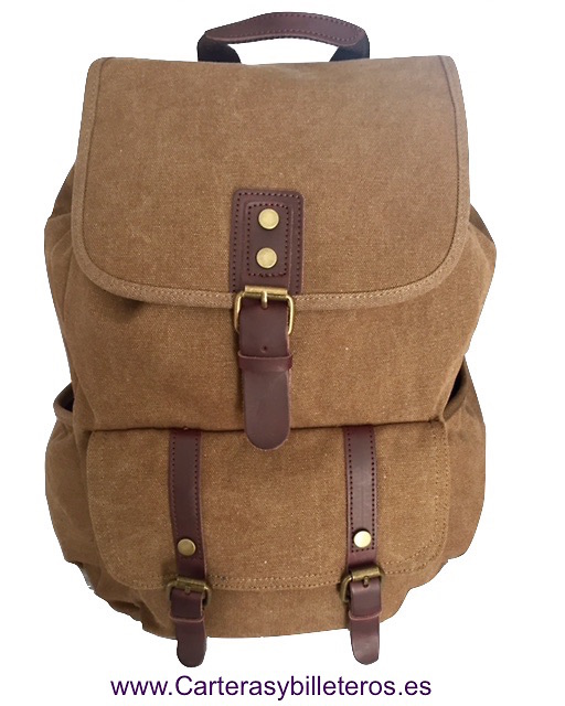 LEATHER BACKPACK AND CANVAS EXTRAFUERTE WITH WING AND DOUBLE CLOSURE 