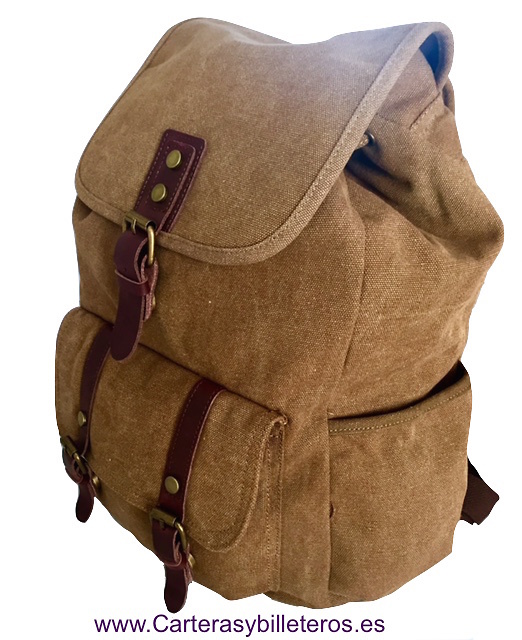 LEATHER BACKPACK AND CANVAS EXTRAFUERTE WITH WING AND DOUBLE CLOSURE 