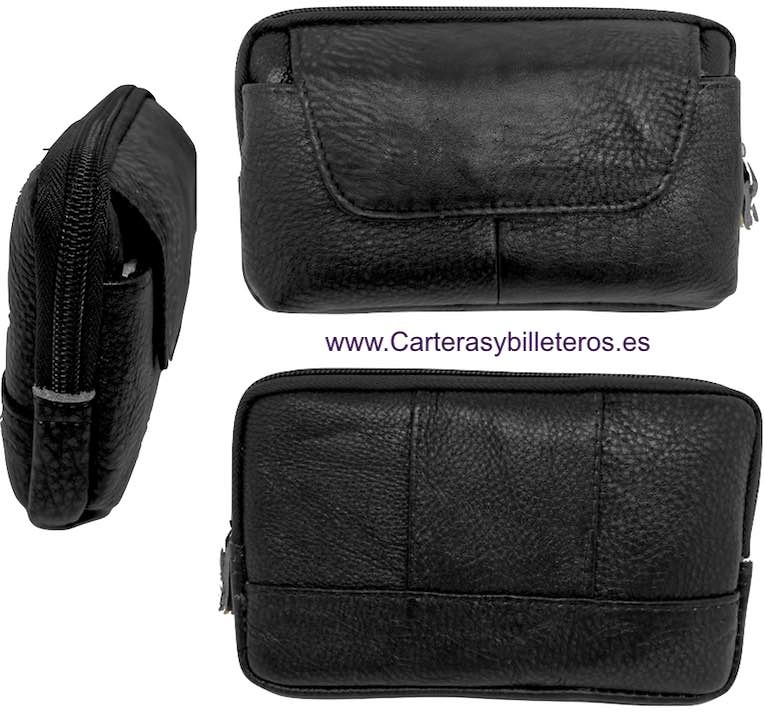 LEATHER BAG TO CARRY AROUND THE WAIST WITH ZIP AND OUTSIDE POCKET. 