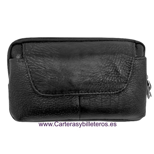 LEATHER BAG TO CARRY AROUND THE WAIST WITH ZIP AND OUTSIDE POCKET. 