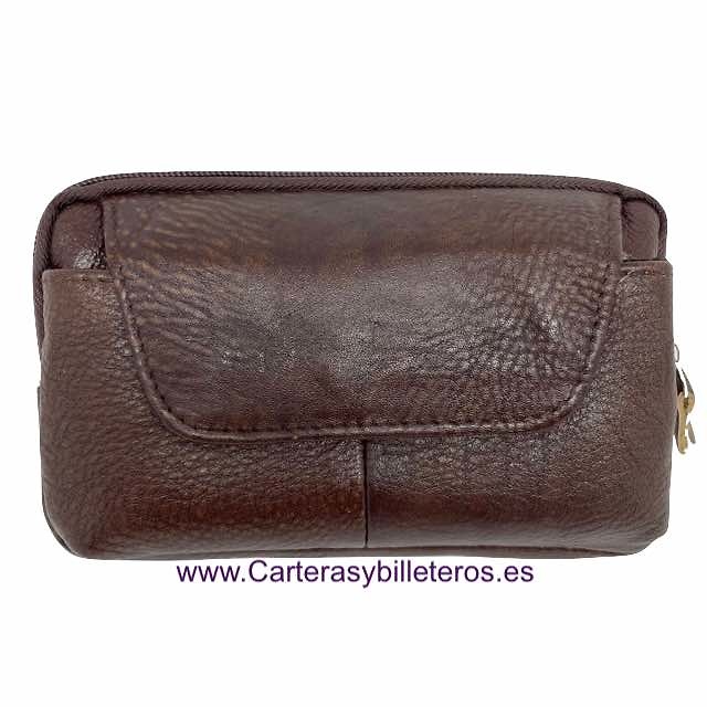 LEATHER BAG TO CARRY AROUND THE WAIST WITH ZIP AND OUTSIDE POCKET. 