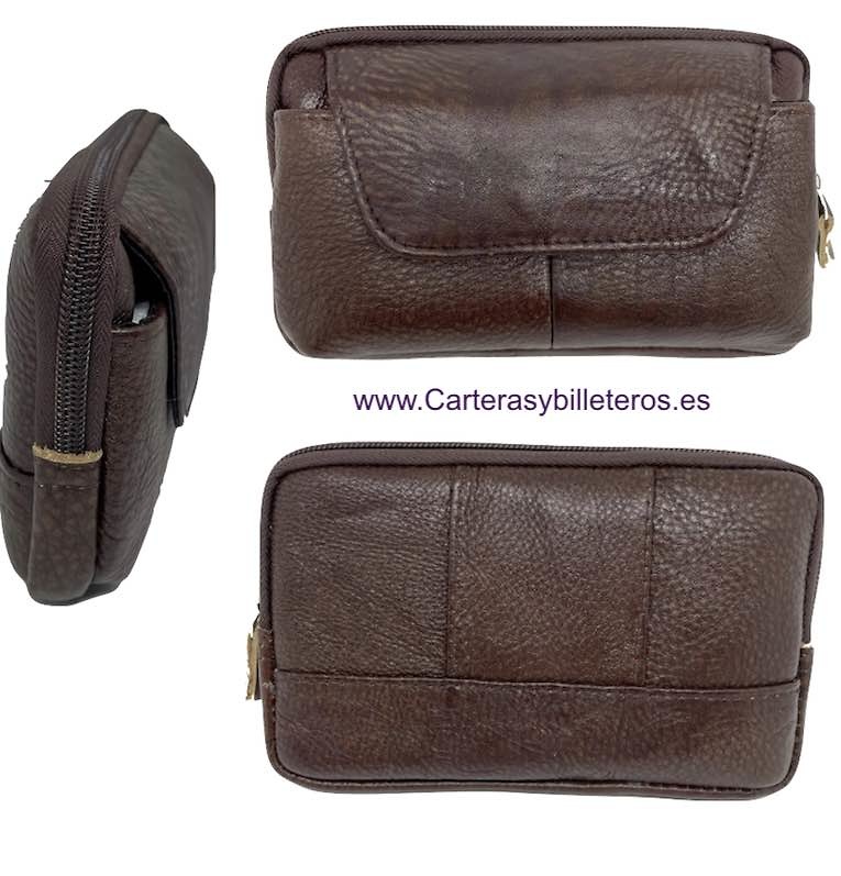 LEATHER BAG TO CARRY AROUND THE WAIST WITH ZIP AND OUTSIDE POCKET. 