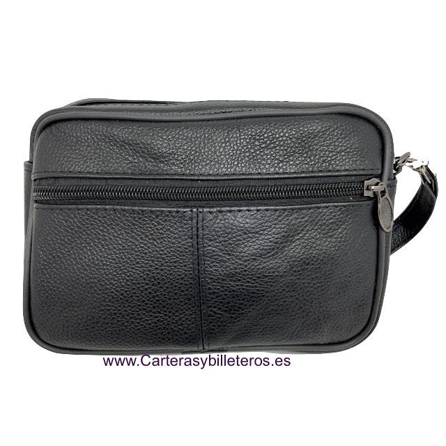 LEATHER BAG WITH HANDLE AND FOUR ZIPPER POCKETS -2 SIZES - 