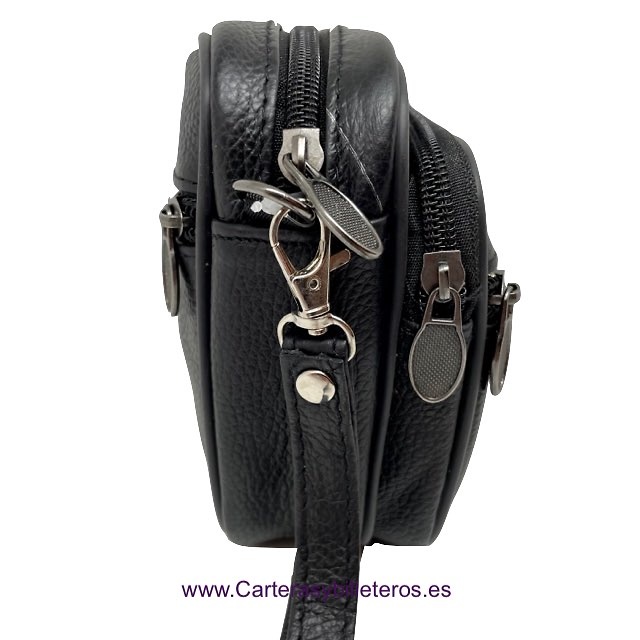 LEATHER BAG WITH HANDLE AND FOUR ZIPPER POCKETS -2 SIZES - 