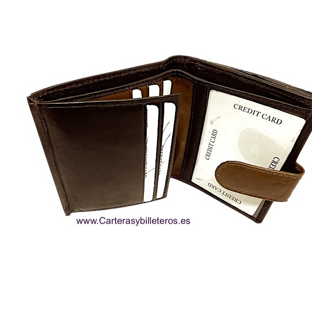 LEATHER BILLFOLD WALLET WALLET WITH OUTSIDE PURSE AND CLOSURE STRAP - 4 COLORS 