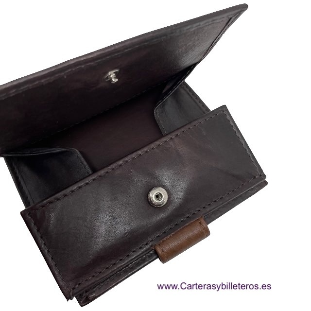 LEATHER BILLFOLD WALLET WALLET WITH OUTSIDE PURSE AND CLOSURE STRAP - 4 COLORS 