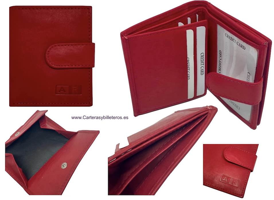 LEATHER BILLFOLD WALLET WALLET WITH OUTSIDE PURSE AND CLOSURE STRAP - 4 COLORS 