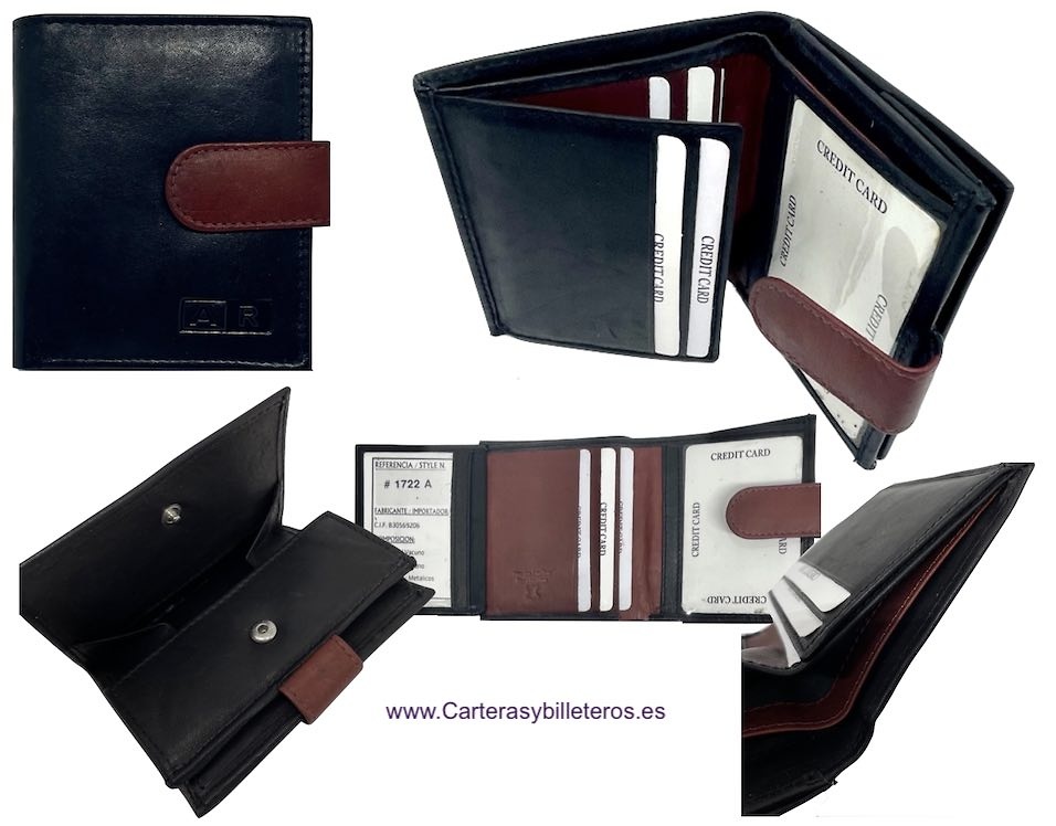 LEATHER BILLFOLD WALLET WALLET WITH OUTSIDE PURSE AND CLOSURE STRAP - 4 COLORS 