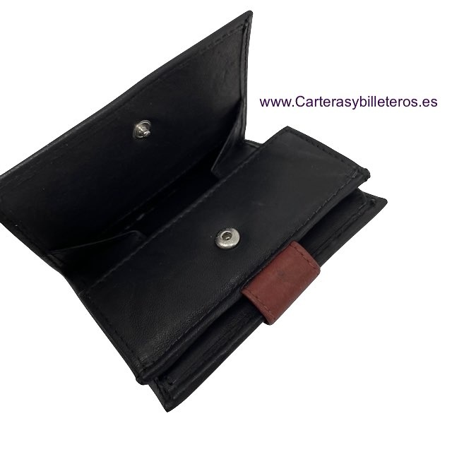 LEATHER BILLFOLD WALLET WALLET WITH OUTSIDE PURSE AND CLOSURE STRAP - 4 COLORS 