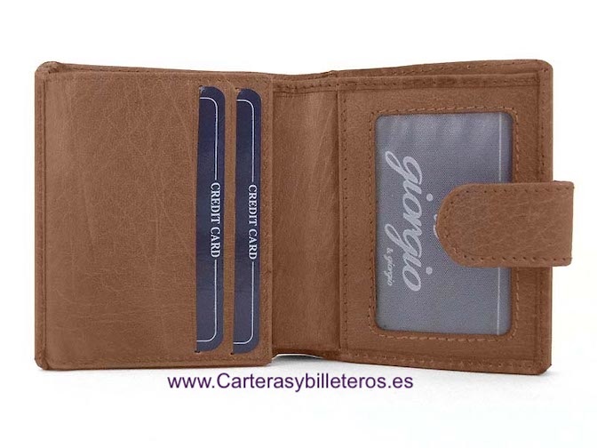 LEATHER BILLFOLD WALLET WALLET WITH OUTSIDE PURSE AND CLOSURE STRAP - 4 COLORS 