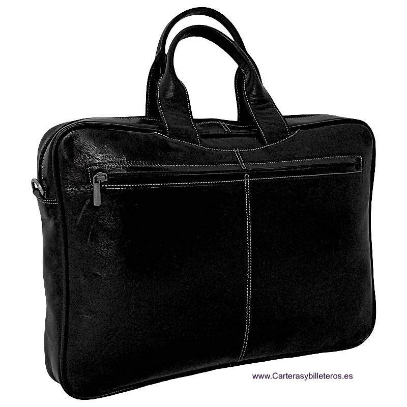 LEATHER BRIEFCASE WITH LARGE SHOULDER STRAP AND LARGE SHOULDER HANDLE 