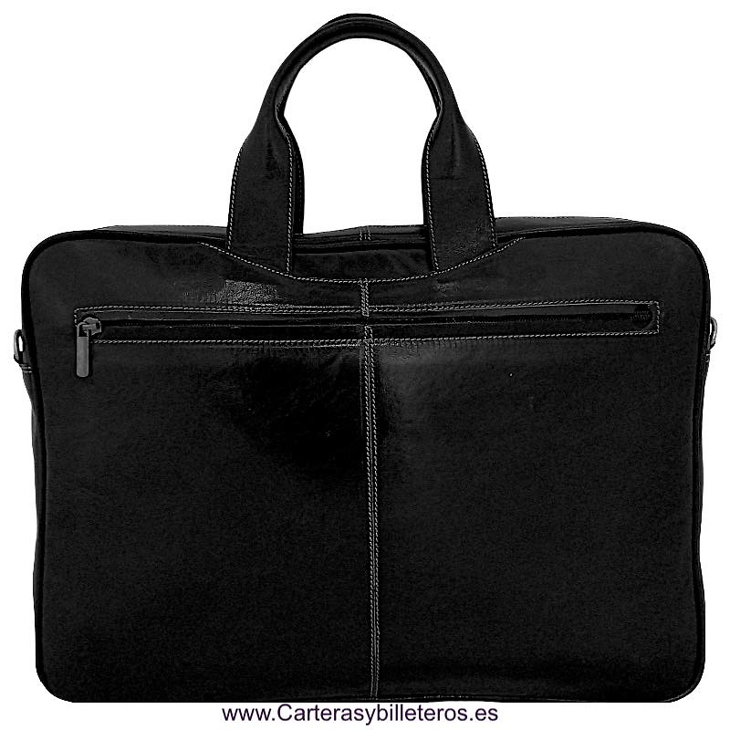 LEATHER BRIEFCASE WITH LARGE SHOULDER STRAP AND LARGE SHOULDER HANDLE 