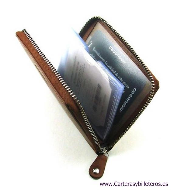 LEATHER CARD FOLDER LOCKING ZIPPER FOR 14 CREDIT CARDS 