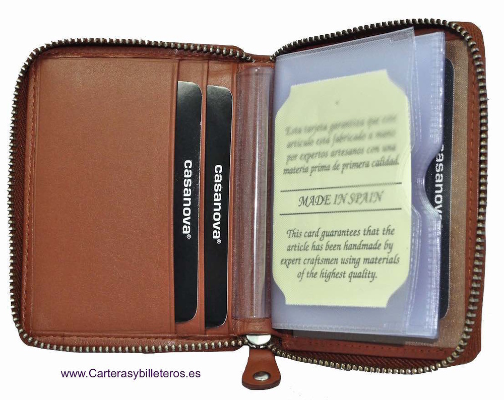 LEATHER CARD FOLDER LOCKING ZIPPER FOR 14 CREDIT CARDS 