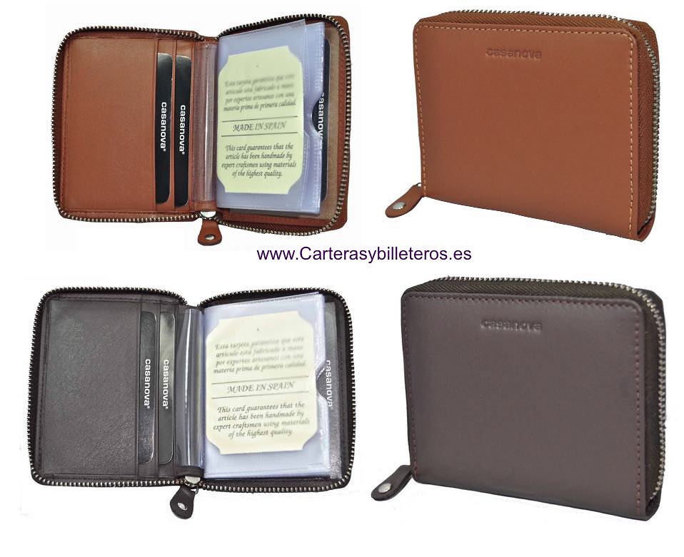 LEATHER CARD FOLDER LOCKING ZIPPER FOR 14 CREDIT CARDS 