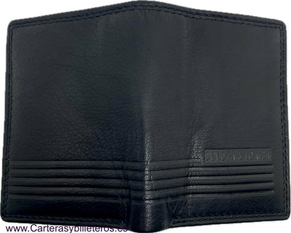 LEATHER CARD WALLET WALLET WITH EMBOSSED RIBBED DECORATION 