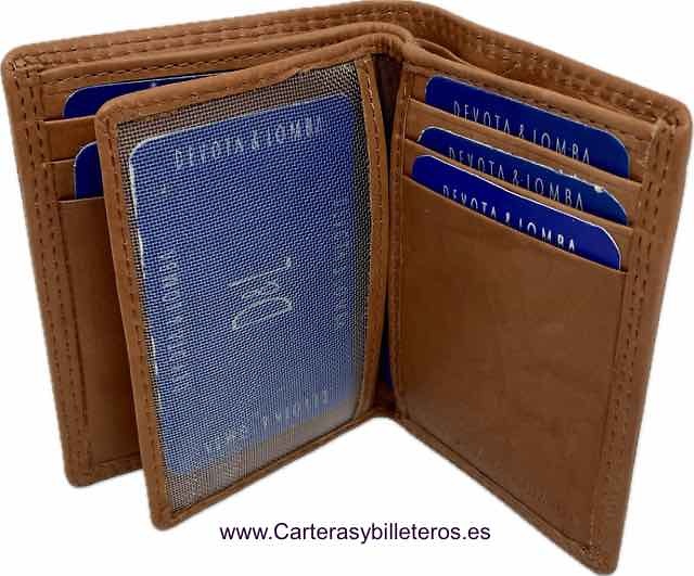 LEATHER CARD WALLET WALLET WITH EMBOSSED RIBBED DECORATION 