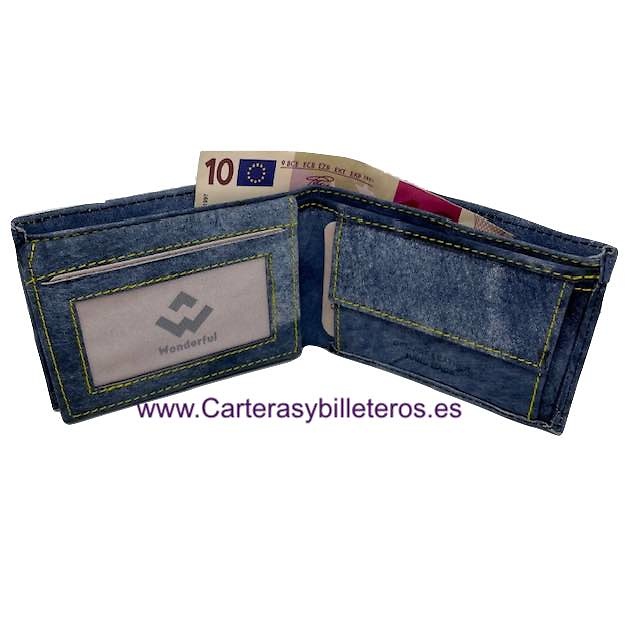 LEATHER DENIM WALLET WITH CARD FOLDER AND PURSE 