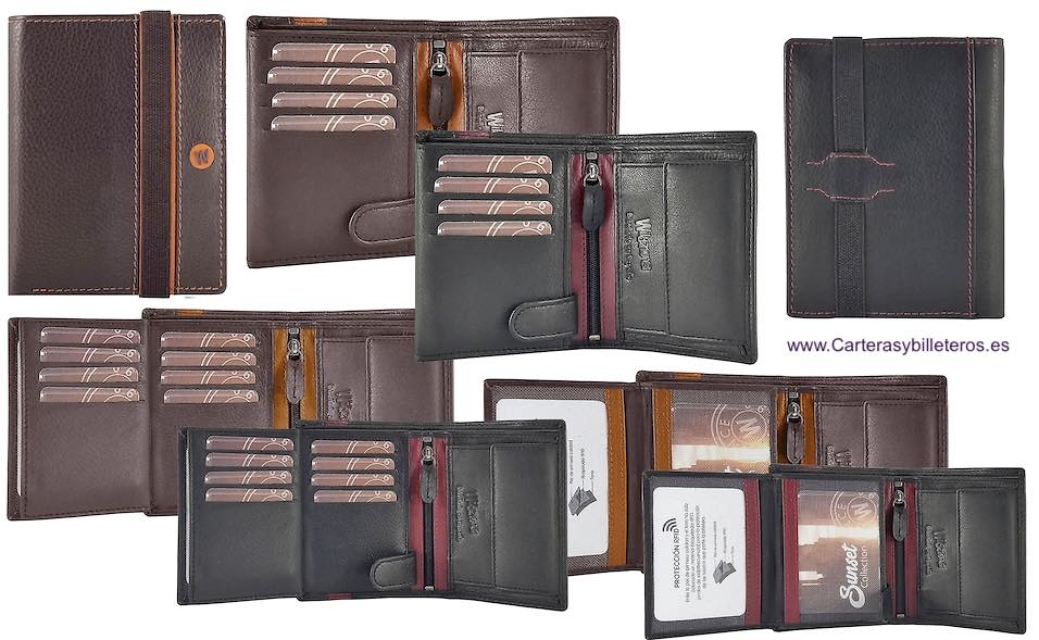 LEATHER MEN'S WALLET WITH ELASTIC CLOSURE AND PURSE -TWO COLORS- 