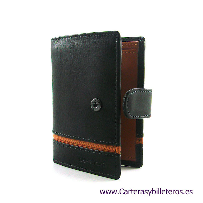 LEATHER MEN'S WALLET WITH PURSE AND EXTERIOR CLOSURE 