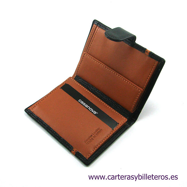 LEATHER MEN'S WALLET WITH PURSE AND EXTERIOR CLOSURE 