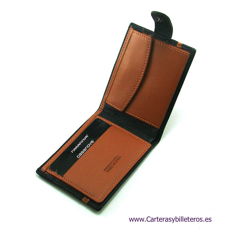 LEATHER MEN'S WALLET WITH PURSE AND EXTERIOR CLOSURE 