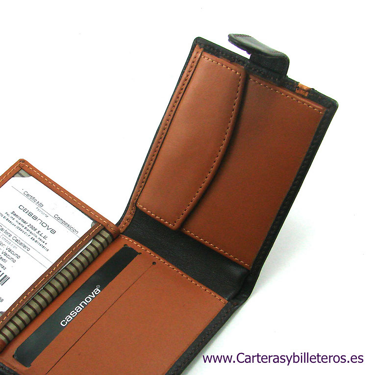 LEATHER MEN'S WALLET WITH PURSE AND EXTERIOR CLOSURE 