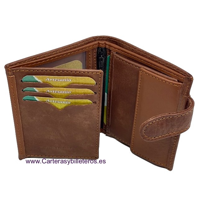 LEATHER PURSE WALLET WITH CLOSURE AND QUICK ACCESS OUTSIDE POCKET 