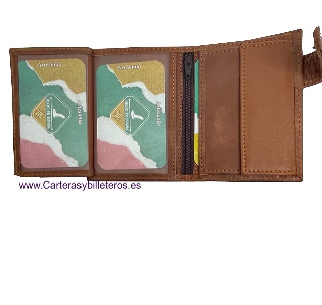 LEATHER PURSE WALLET WITH CLOSURE AND QUICK ACCESS OUTSIDE POCKET 