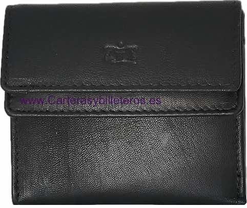 CARTERA MONEDERO DE PIEL CON BILLETERA PLEGADA Y MONEDERO EXTERIOR NEGRO 