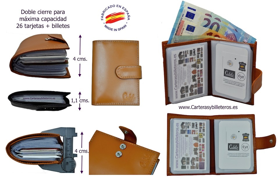 LEATHER WALLET CARD HOLDER 26 CARDS CUBILO BRAND 