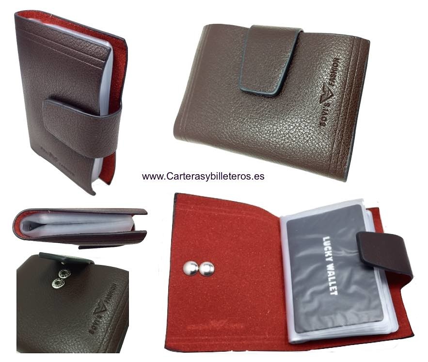 BROWN CARD HOLDERS OF A LOT OF CAPACITY WITH DOUBLE CLOSURE 