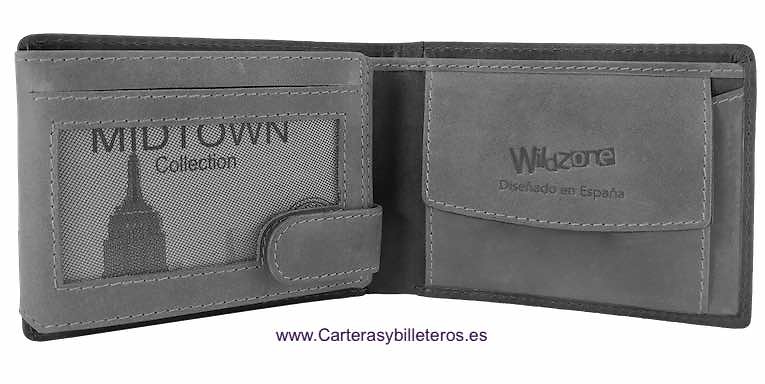 LEATHER WALLET CARD TWO TONE WITH HORIZONTAL PURSE AND RFID Security system 