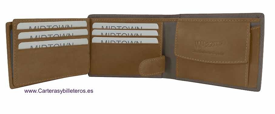 LEATHER WALLET CARD TWO TONE WITH HORIZONTAL PURSE AND RFID Security system 